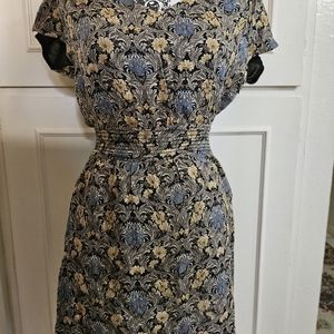 Paisley like brown gold and blue mini dress